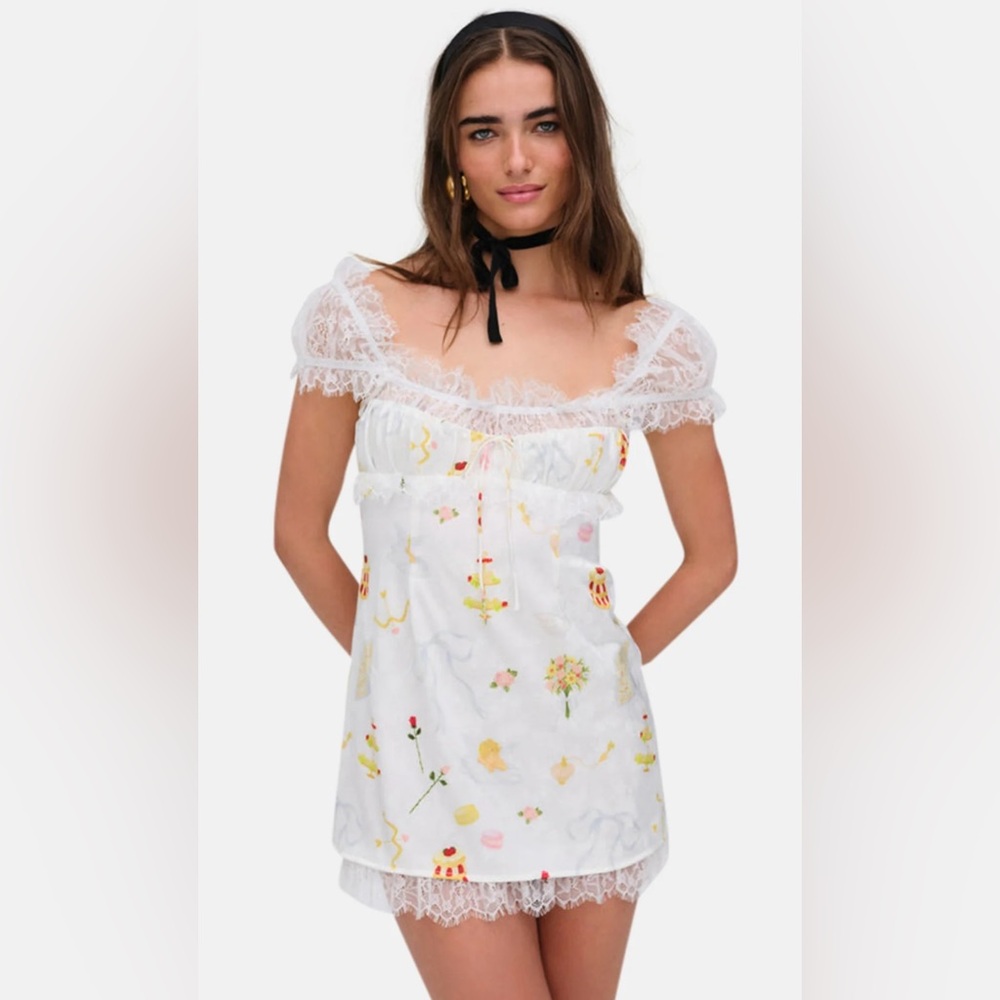 For Love and Lemons cherub pastry Dress with Lace and Floral valentines mini